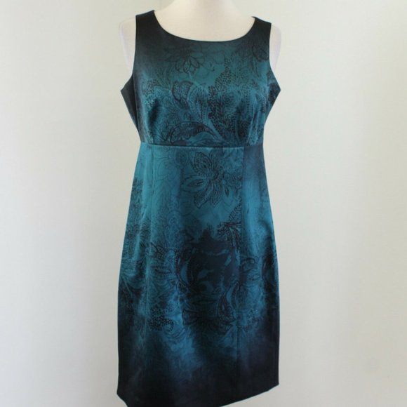 NWT Tahari Black Teal Paisley Burnout Sleeveless Dress Size 8 Sheath - Picture 2 of 8